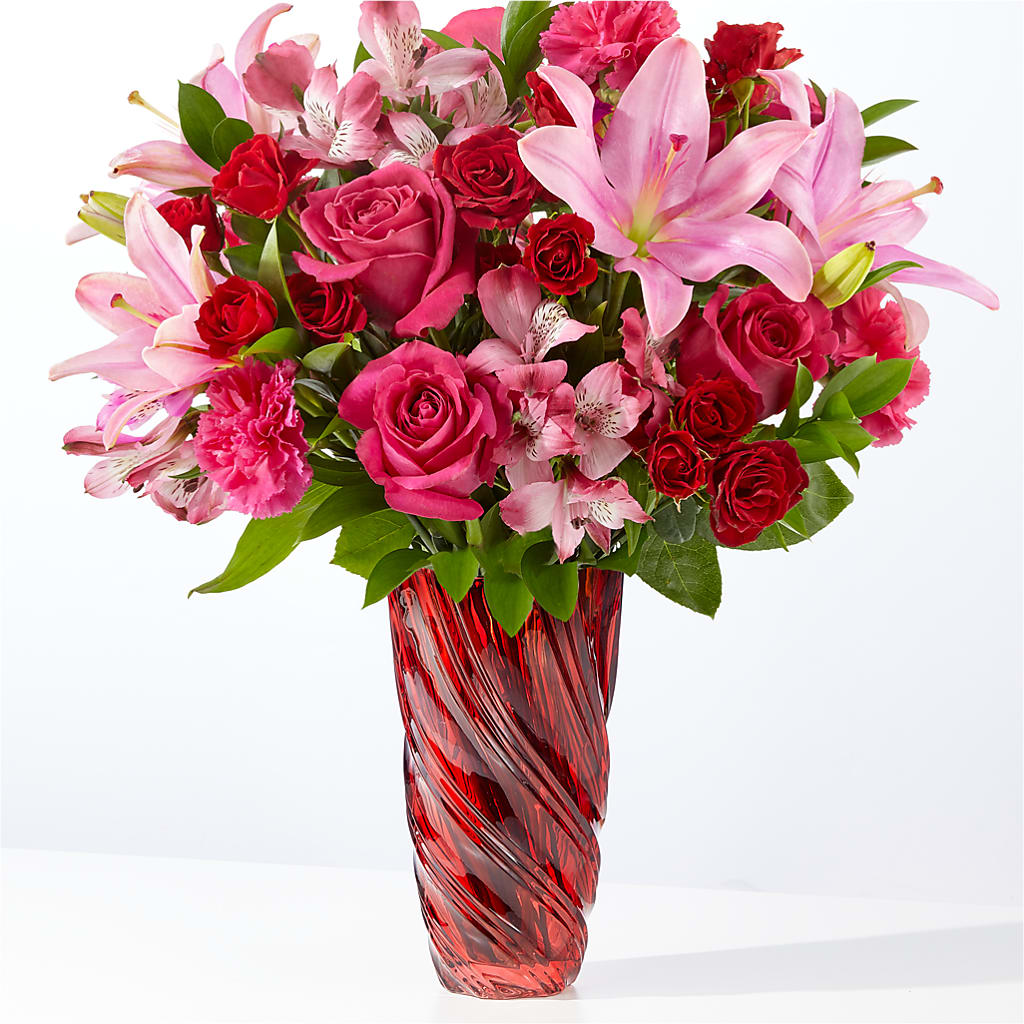 In Love Bouquet with Luxe Swirl Vase – Waddington Blooms, Waddington NY