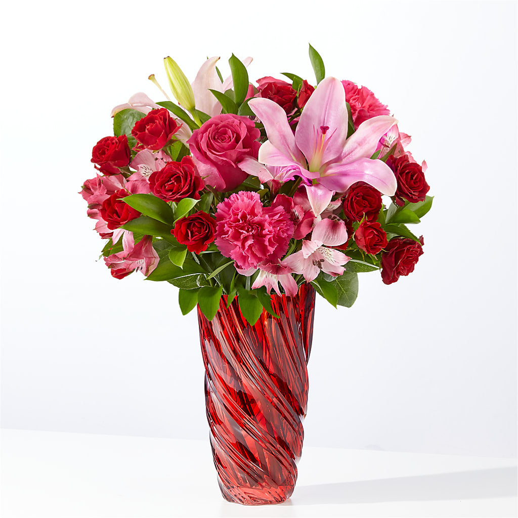In Love Bouquet with Luxe Swirl Vase – Waddington Blooms, Waddington NY