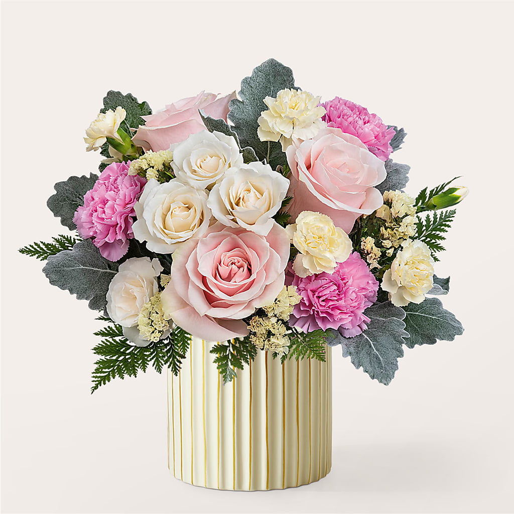Blissful Moments Bouquet with Ivory Vase – Waddington Blooms, Waddington NY