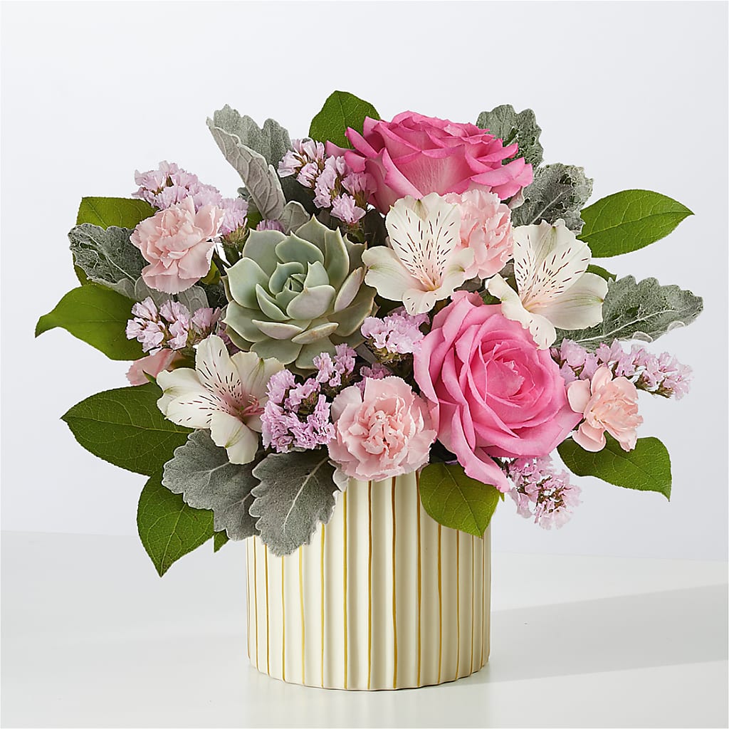 Dusty Rose Bouquet with Ivory Vase – Waddington Blooms, Waddington NY