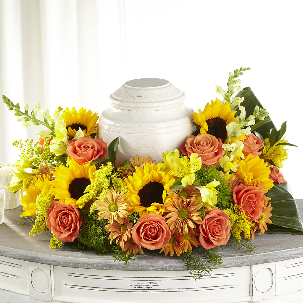 Faithful Sunflower Cremation Adornment – Waddington Blooms, Waddington NY