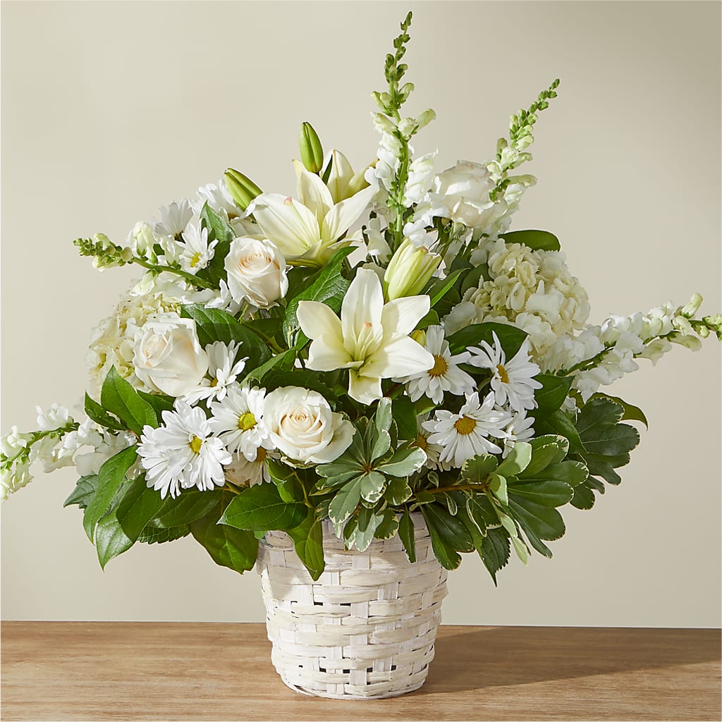 Ivory Elegance Floral Basket – Waddington Blooms, Waddington NY