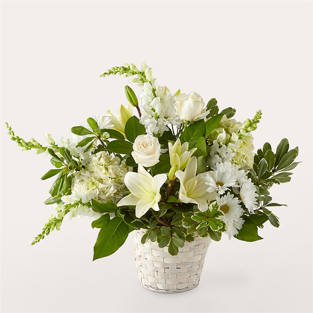 Ivory Elegance Floral Basket – Waddington Blooms, Waddington NY