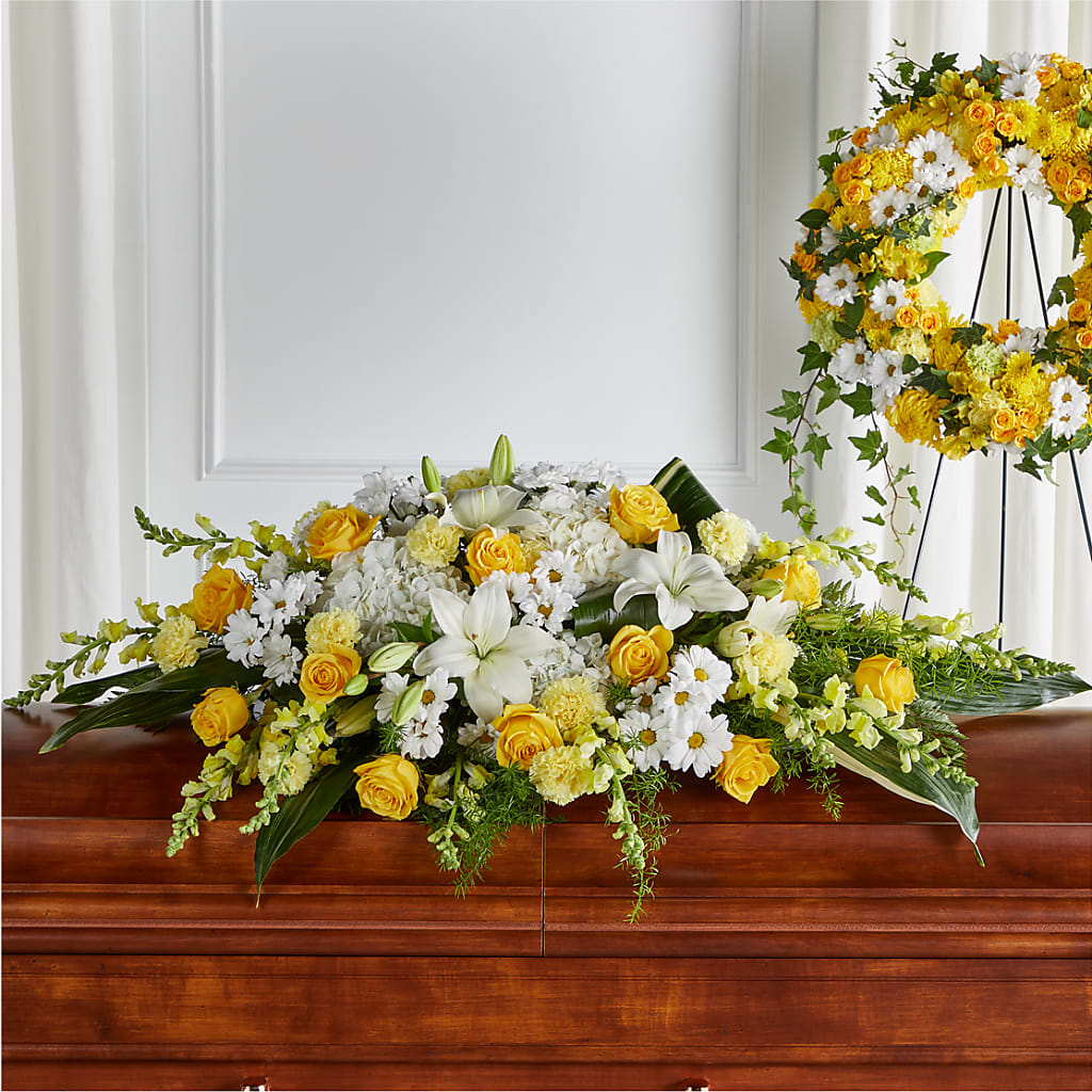 Golden Harmony Casket Spray – Waddington Blooms, Waddington NY