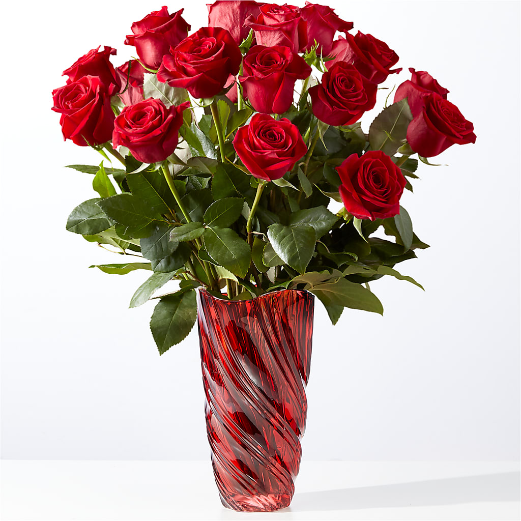 Classic Love Red Rose Bouquet with Luxe Swirl Vase – Waddington Blooms, Waddington NY