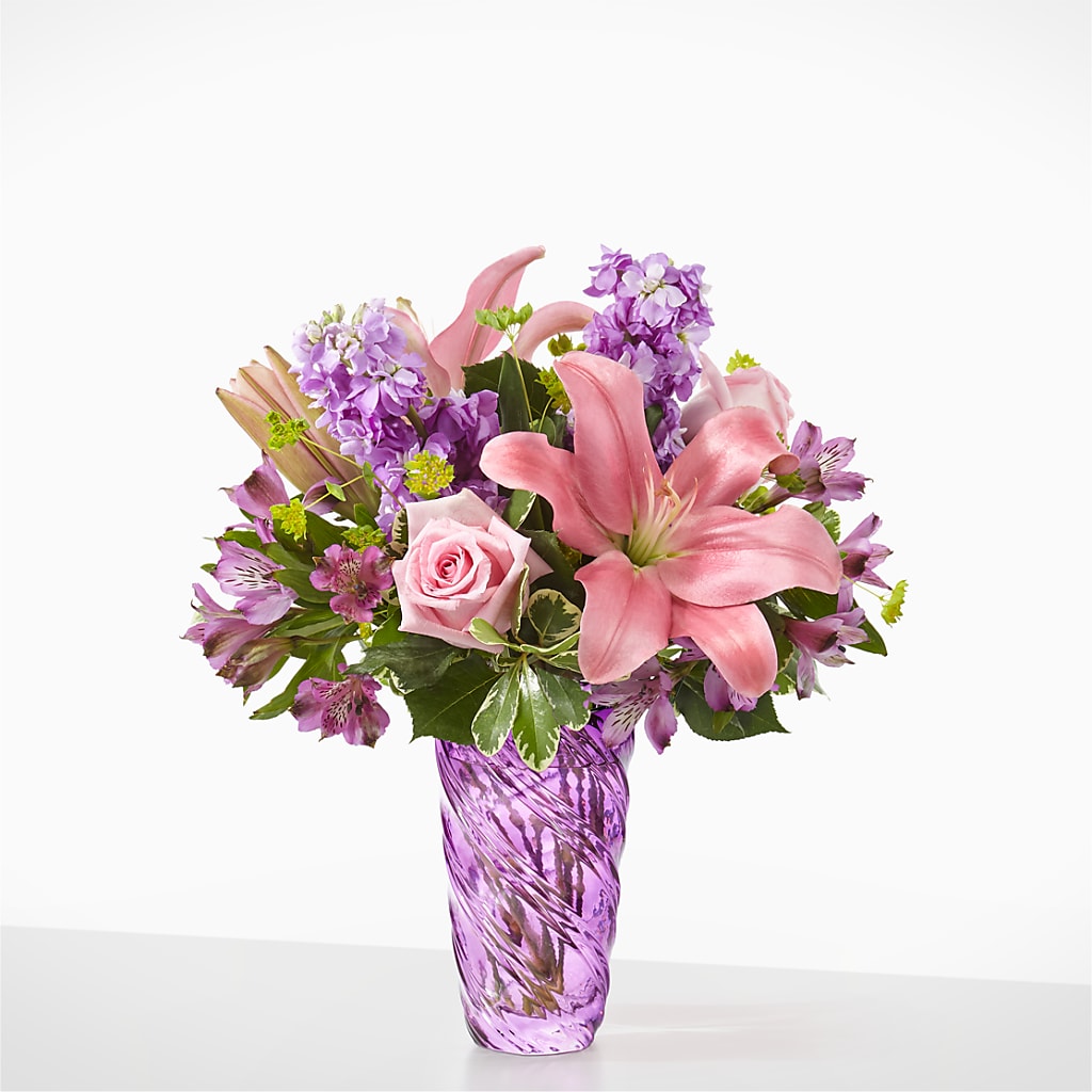 Precious Petals Bouquet with Luxe Swirl Vase – Waddington Blooms, Waddington NY