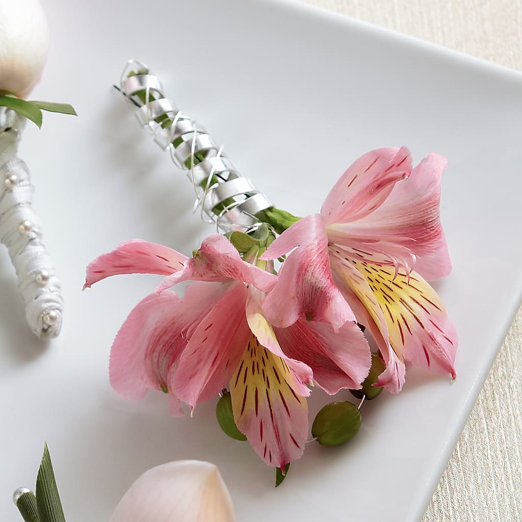 Pink Peruvian Lily Boutonniere – Waddington Blooms, Waddington NY