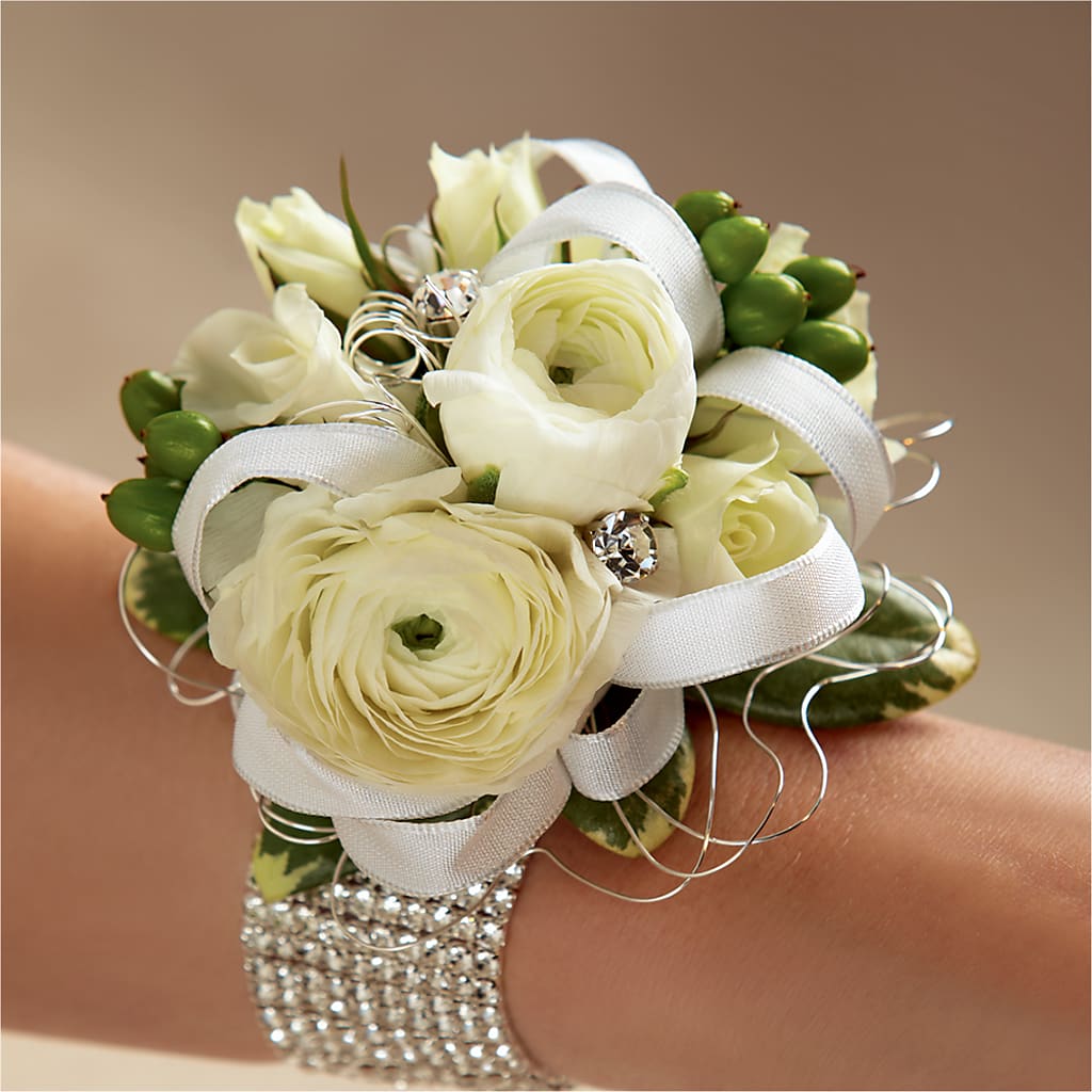 White Wedding Corsage – Waddington Blooms, Waddington NY