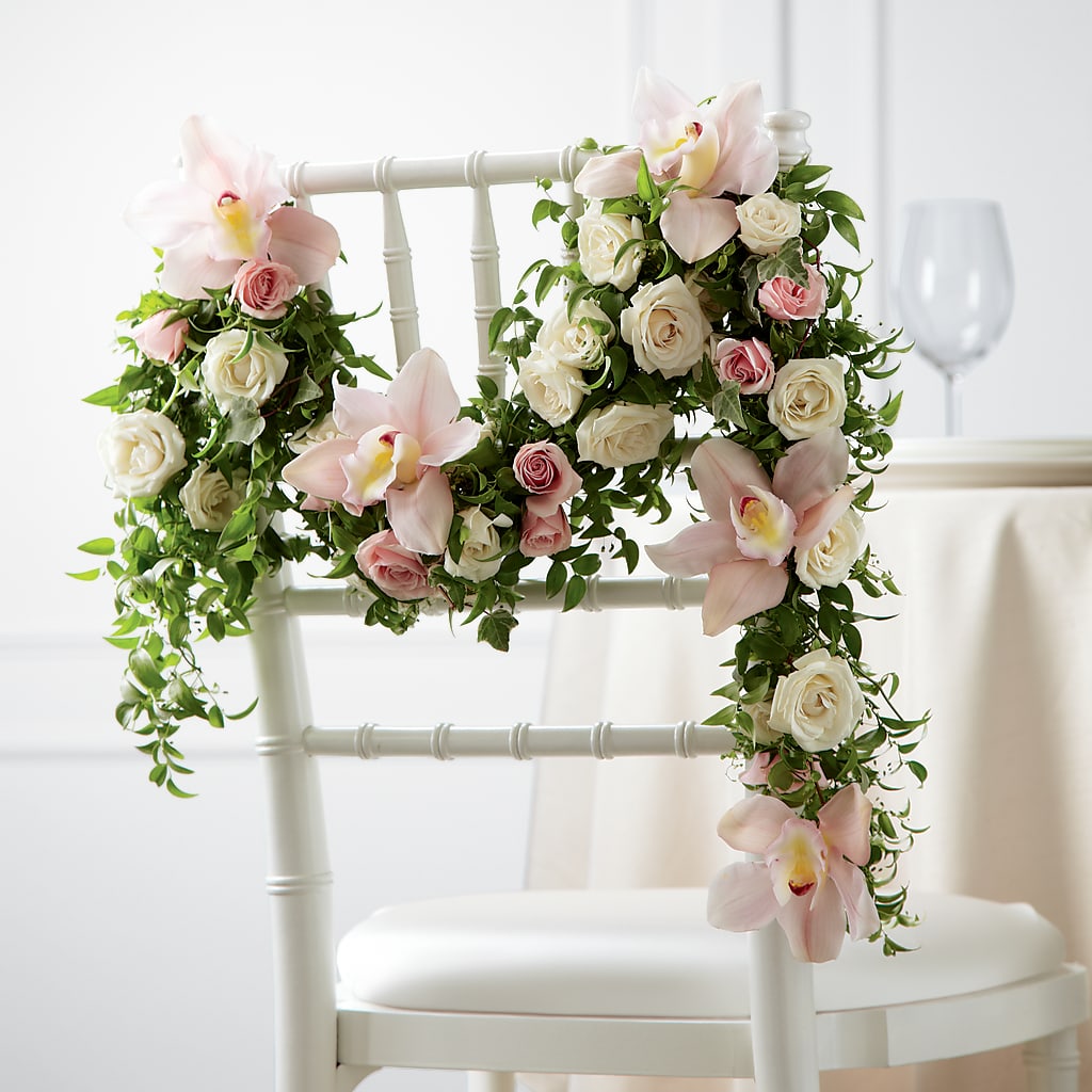 Orchid Rose Chair Décor – Waddington Blooms, Waddington NY