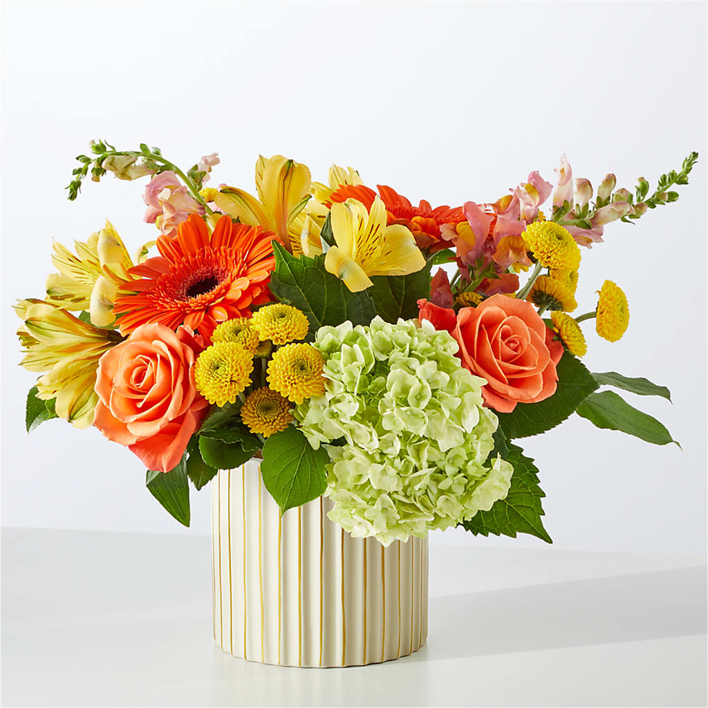 Autumn Sunshine Bouquet with Ivory Vase –  Waddington Blooms, Waddington NY