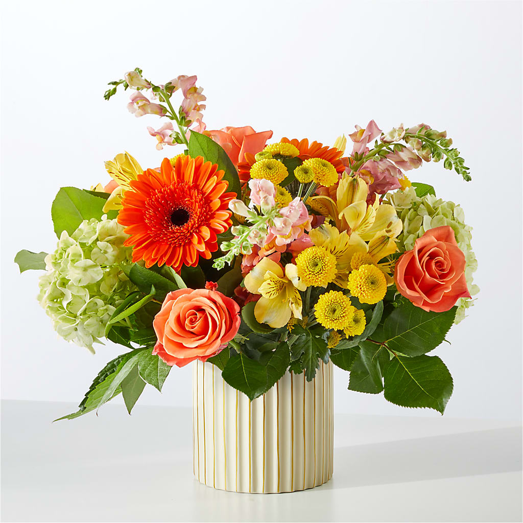 Autumn Sunshine Bouquet with Ivory Vase –  Waddington Blooms, Waddington NY