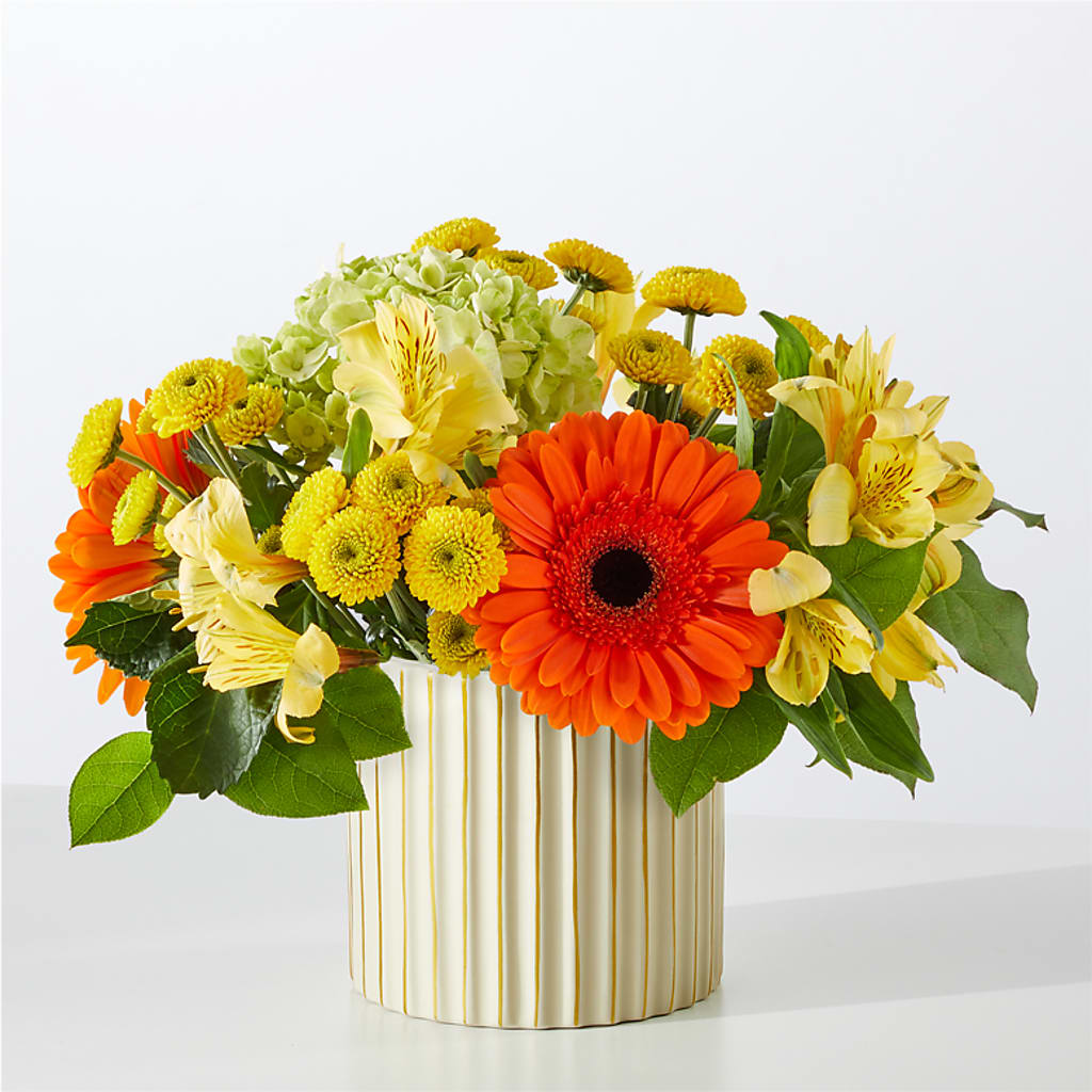 Autumn Sunshine Bouquet with Ivory Vase –  Waddington Blooms, Waddington NY